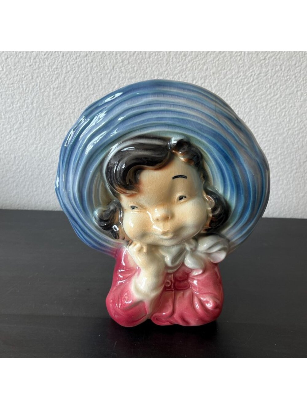 Royal Copley Wall Pocket // Girl with Blue Hat // Vintage 1950s